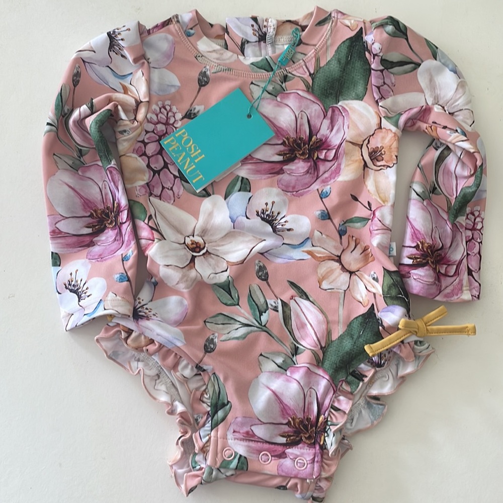 Posh Peanut 18M rash guard swimsuit with ruffles